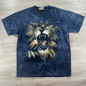 The Mountain 1995 Roaring Lion Large Tie Dye T Shirt  Blue Vintage Y2K Nature